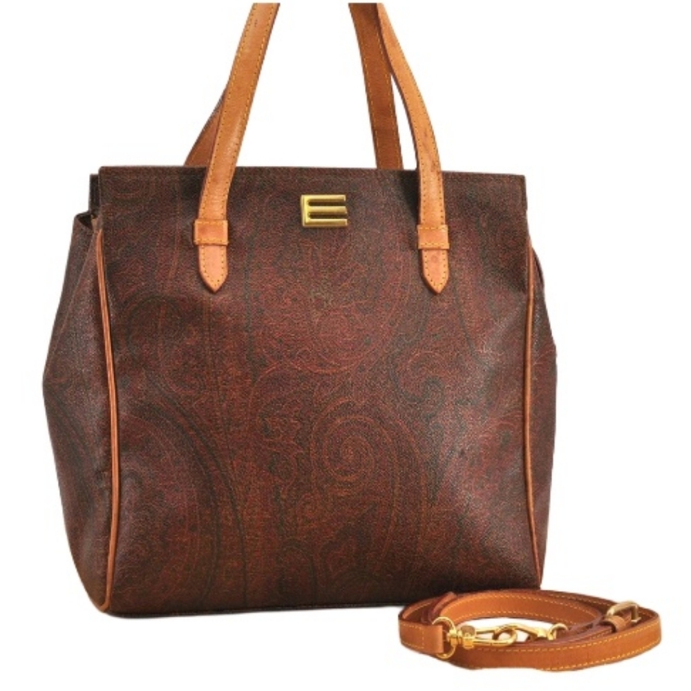 ETRO MILANO Stylish Brown Convertible Satchel/Crossbody Bag with Tan Accents